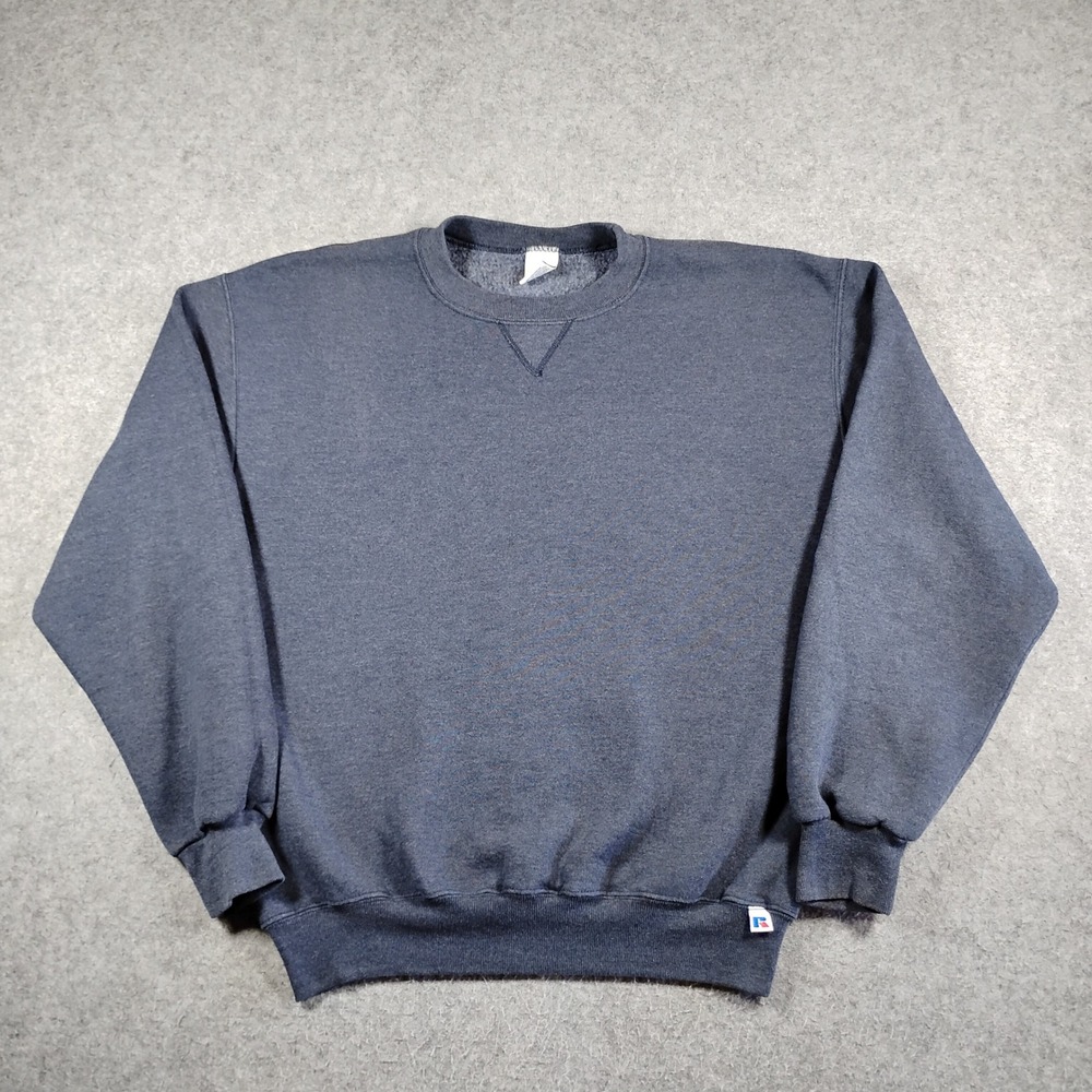 Vintage Russell Athletic Blank Crewneck Sweatshirt Mens Medium Blue 90s